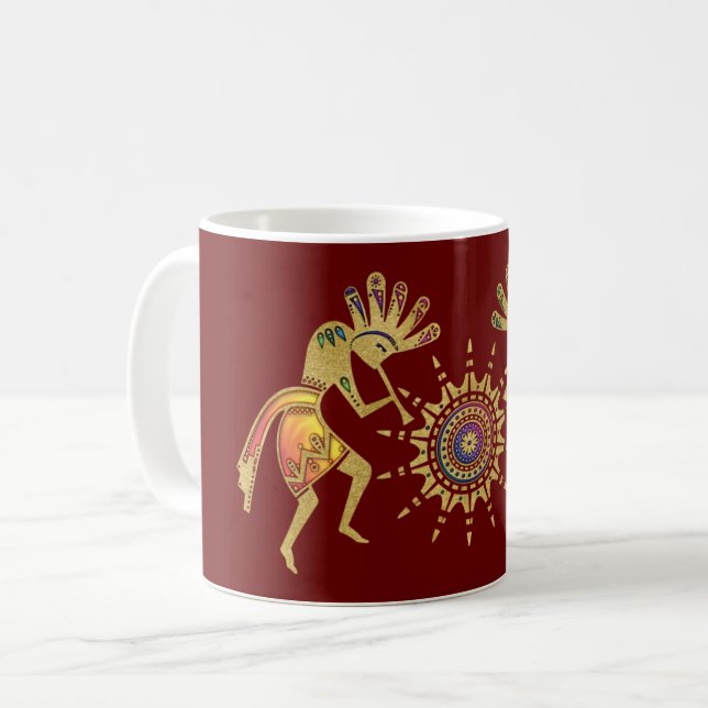 Caneca De Café Americanos nativos - Sun Dancing Kokopelli 3 (Frente Esquerda)