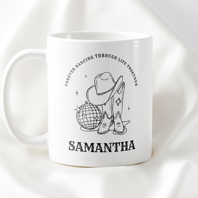 Caneca De Café Amigas modernas desenhadas à mão em preto e branco (Hand Drawn Modern Black and White Western Bff Coffee Mug)