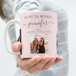 Caneca De Café Amigos de aniversário esfregam nomes de fotos<br><div class="desc">Um presente de amigos para a aniversário de 21 anos de uma mulher, celebrando sua vida com 3 fotos suas, de seus amigos, família, interesses ou animais de estimação. Personalize e adicione seu nome, 21 anos e seus nomes. Letras pretas coloridas. Um fundo cor-de-rosa brilhante, feminino, cor-de-rosa dourado. O nome...</div>