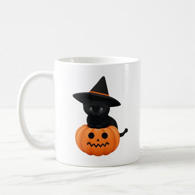 Caneca De Café Amigos de Cartoon Bonitos do Halloween, Gato Negra (Esquerda)