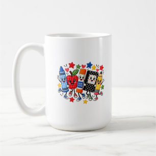 Caneca De Café Amigos de Material Escolar Bordado Cartoon