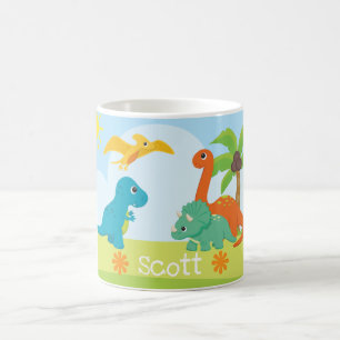 Caneca De Café Amigos Dinossauros Coloridos Fofos Crianças