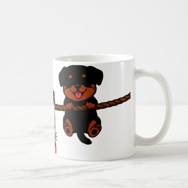 Caneca De Café Amigos na Corda: Gato Calico, Acrobata Siamesa & F (Direita)
