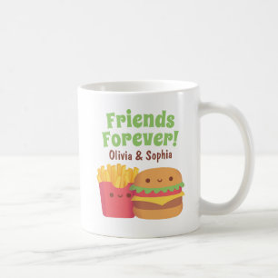 Caneca De Café Amigos para Sempre, Kawaii Batatas Fritas e Hambúr