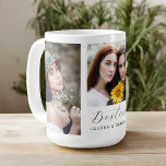 Caneca De Café Amizade de Modelo de 3 Fotografias Besties<br><div class="desc">Um presente bem pensado para o seu melhor amigo, este design de caneca de 3 fotos tem um modelo fotográfico com 2 fotos verticais e 1 foto quadrada no centro. O modelo de texto exibe "Besties" na tipografia de scripts modernos e nomes para personalizar com seus nomes. Esta caneca faz...</div>