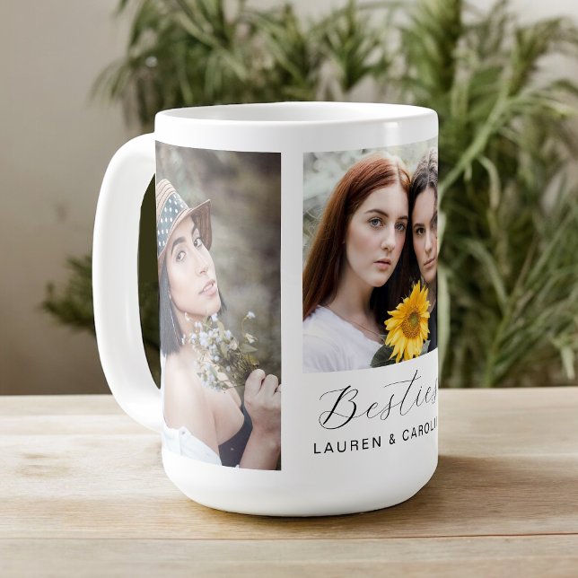 Caneca De Café Amizade de Modelo de 3 Fotografias Besties (Personalize with 3 selected pohotos and your names.)
