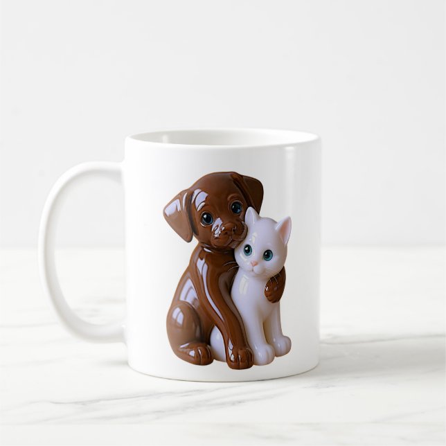 Caneca De Café Amizade entre Cachorro e Gato (Esquerda)