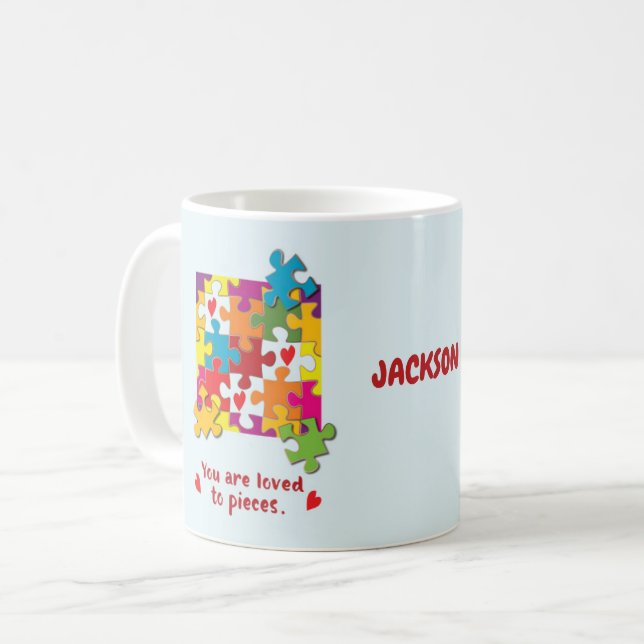 Caneca De Café Amo ao Quebra-cabeça de Aniversário para Pedaços (Frente Esquerda)