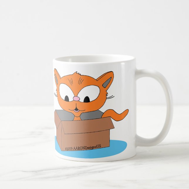 Caneca De Café Amo (coração) MEU GINGER CAT Gato na caixa (Direita)