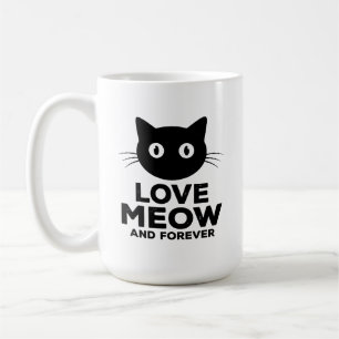 Caneca De Café Amo Meow e Amante de Gatos para Sempre Minimalista