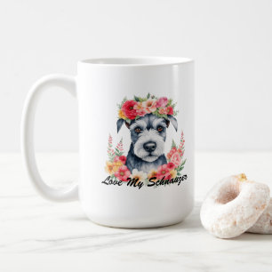 Caneca De Café Amo Meu Schnauzer Floral