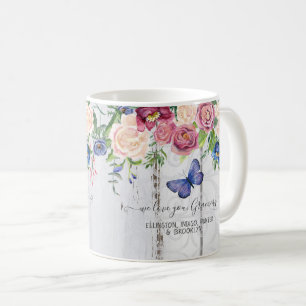 Caneca De Café Amo-Te Grammy Marinho Russo Floral Burgundy Peony