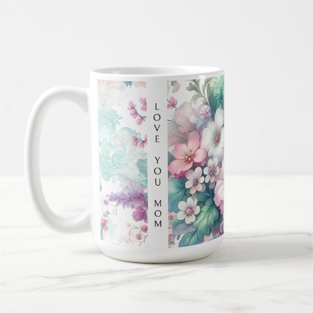 Caneca De Café Amo-Te Mãe | Flores de Aquarela (Esquerda)