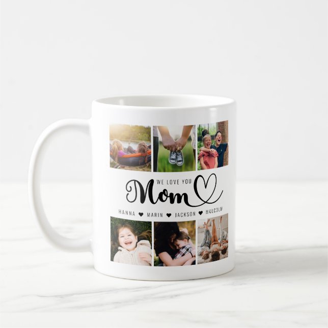 Caneca De Café Amo-Te, Mamãe, Crianças Nomeia Colagem Fotográfica (Esquerda)