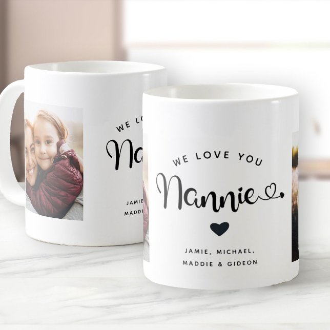 Caneca De Café Amo-te Nannie Hearts Personalizada Duas Fotografia (Criador carregado)