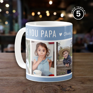 Caneca De Café Amo-Te Papá Netos 5 Foto Collage Azul