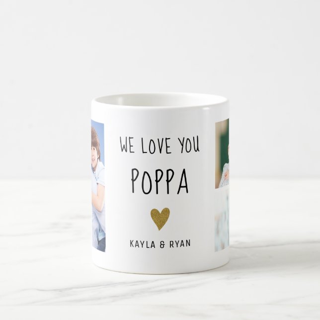 Caneca De Café Amo-Te, Poppa 3 Colagem Fotográfica Vovô (Centro)