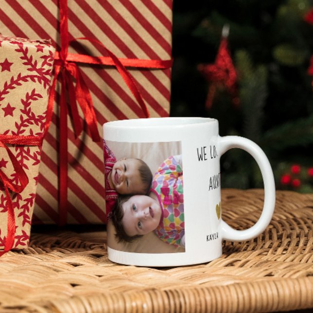 Caneca De Café Amo-Te Tia 2 Fotografia Collage (We Love You Auntie 2 Photo Collage Coffee Mug Best Holiday Or Birthday Gift for Aunt)