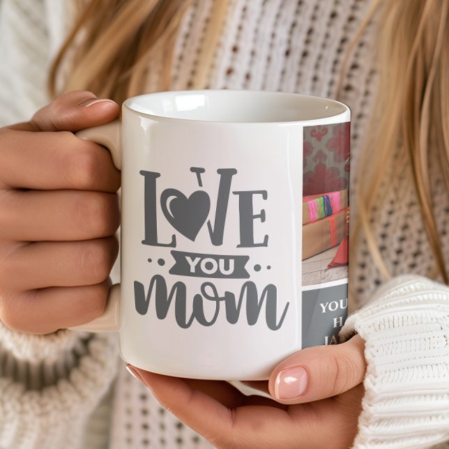 Caneca De Café Amo Você Mãe Presente Cinza Dia das Mães (Criador carregado)