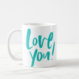 Caneca De Café Amo você moderno azul-turquesa