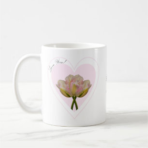 Caneca De Café Amo Você Tulipas em Coração Rosa