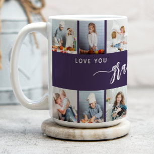 Caneca De Café Amo Você Vovó 12 Colagem de Fotos Roxo