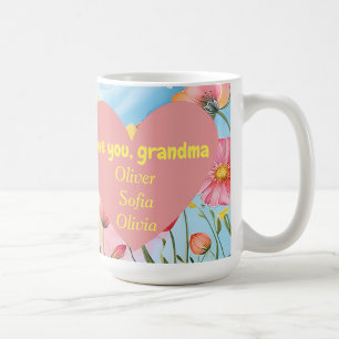 Caneca De Café Amo você vovó, flor silvestre, coração rosa