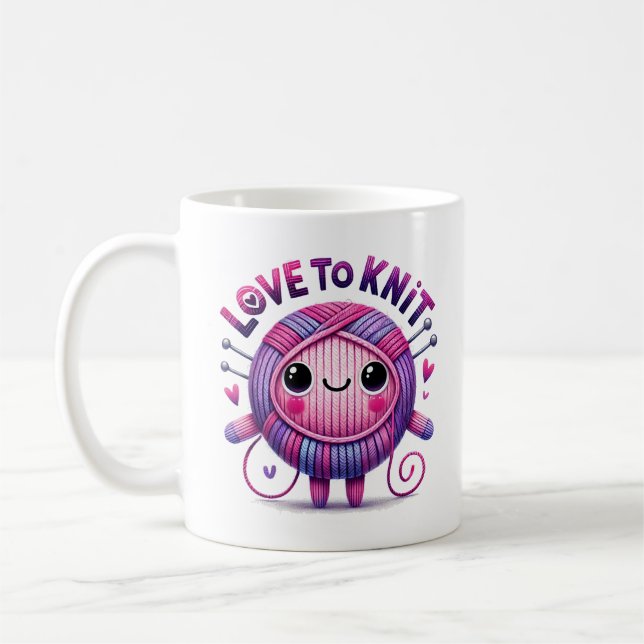 Caneca De Café Amor a Knit Cotação Bola Púrpura Rosa-Rosa-Bonita  (Esquerda)