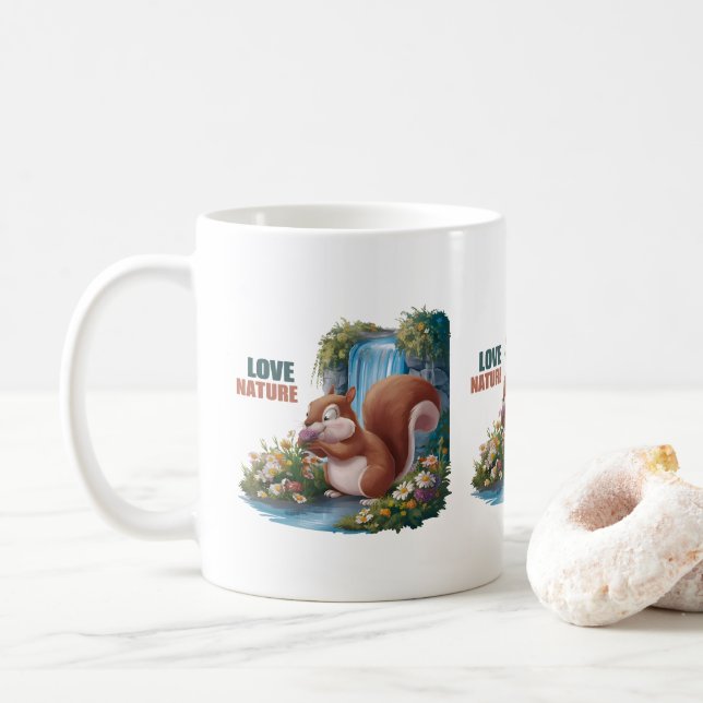 Caneca De Café Amor à Nature Esquilo Engraçado (Com Donut)