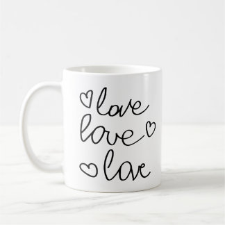 Caneca De Café Amor, Amor, Amor em Escrevendo Cursivo Mensageiro