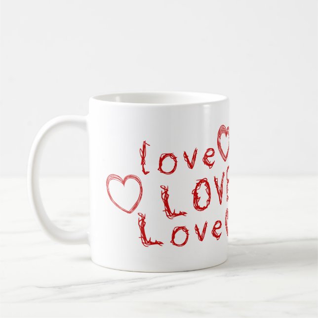 Caneca De Café Amor, Amor, Amor em Escrevendo Mensageiro em Verme (Esquerda)