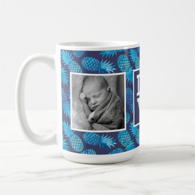 Caneca De Café AMOR azul dos abacaxis | da tintura do laço com (Esquerda)