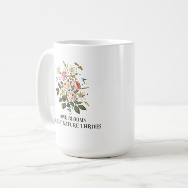 Caneca De Café Amor Blooms com Natureza (Frente Esquerda)