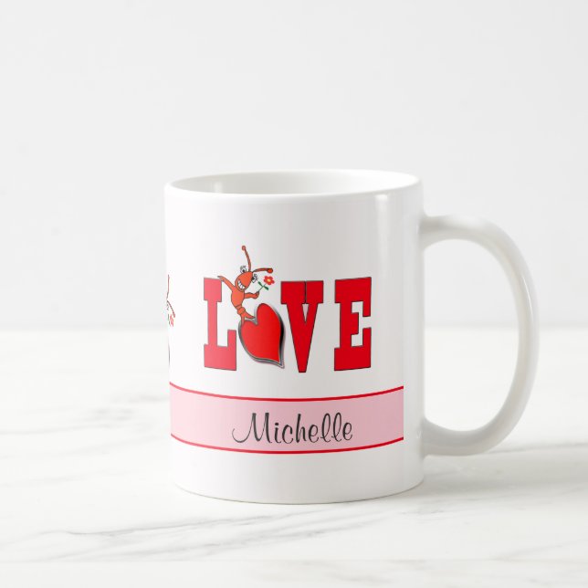Caneca De Café Amor bonito personalizado da lagosta dos lagostins (Direita)