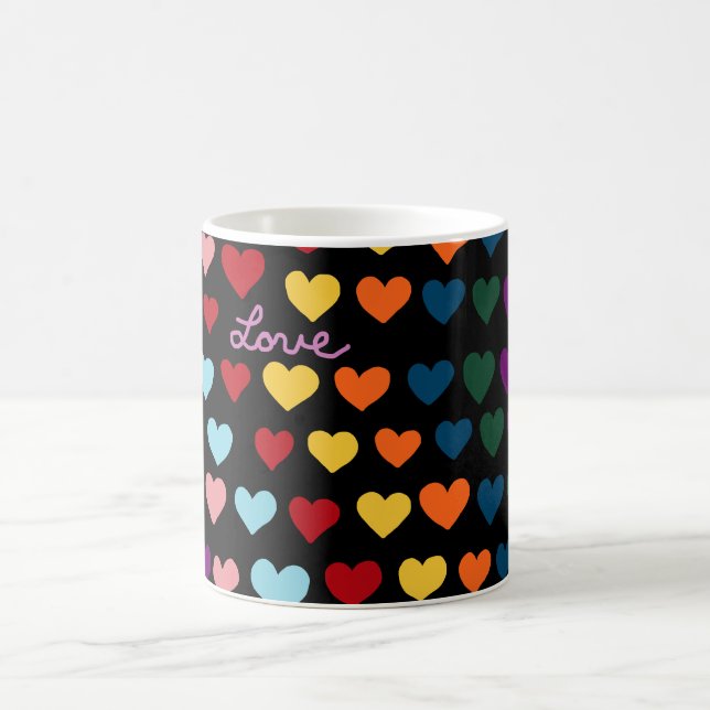 Caneca De Café Amor Com Arco-Íris de Corações (Centro)