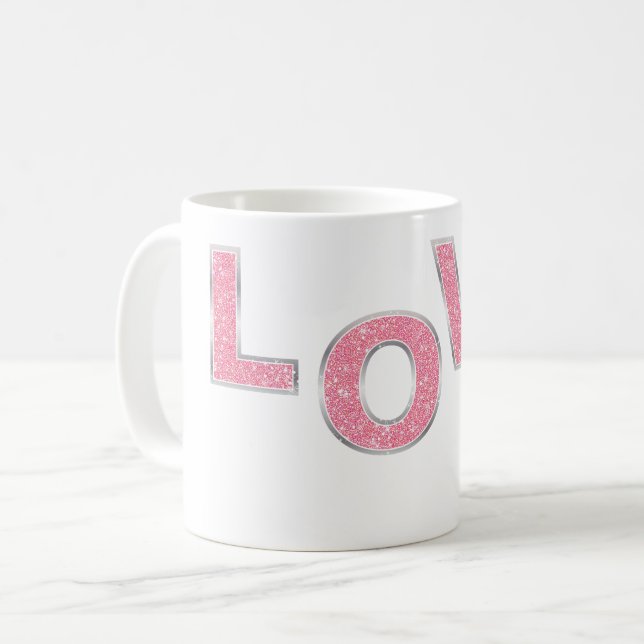 Caneca De Café Amor com brilho rosa (Frente Esquerda)