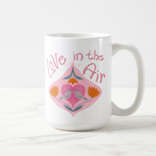Caneca De Café Amor com pássaros e flores namorados