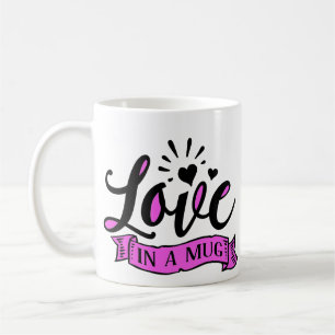 Caneca De Café Amor Com Um Texto Romântico A Preto E Rosa