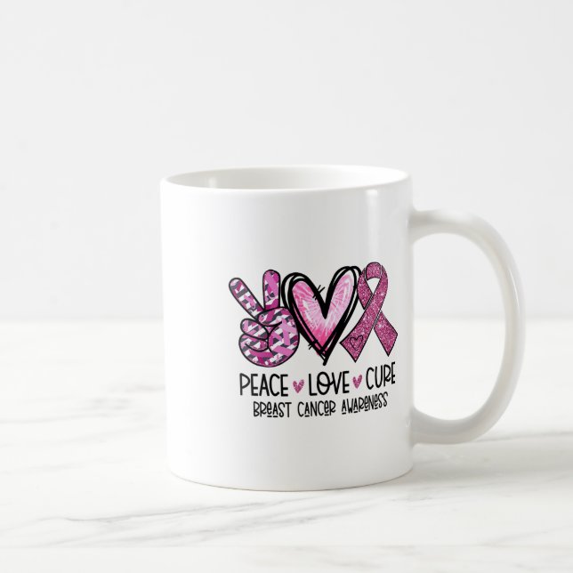 Caneca De Café Amor Cura Fita Rosa Fita Cancer Sensibilização (Direita)