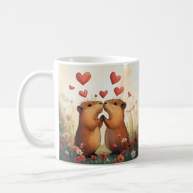 Caneca De Café Amor de Capybara - Um Momento Romântico (Esquerda)