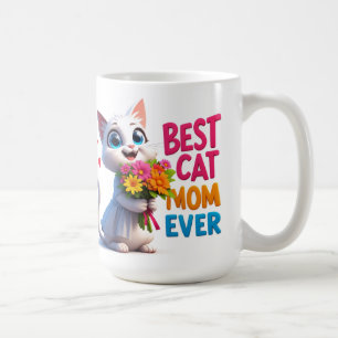 Caneca De Café Amor de Mãe de Gato com Flores e Corações 🐱