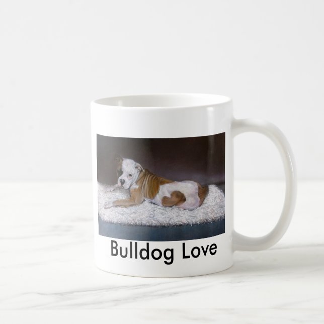 Caneca De Café Amor do buldogue. Pintura americana do buldogue (Direita)