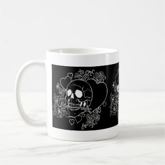 Caneca De Café Amor do crânio - crânios, rosas e corações pelo Al