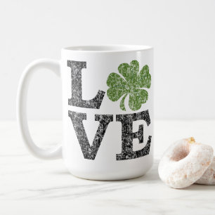 Caneca De Café AMOR do Dia de São Patrício com trevo