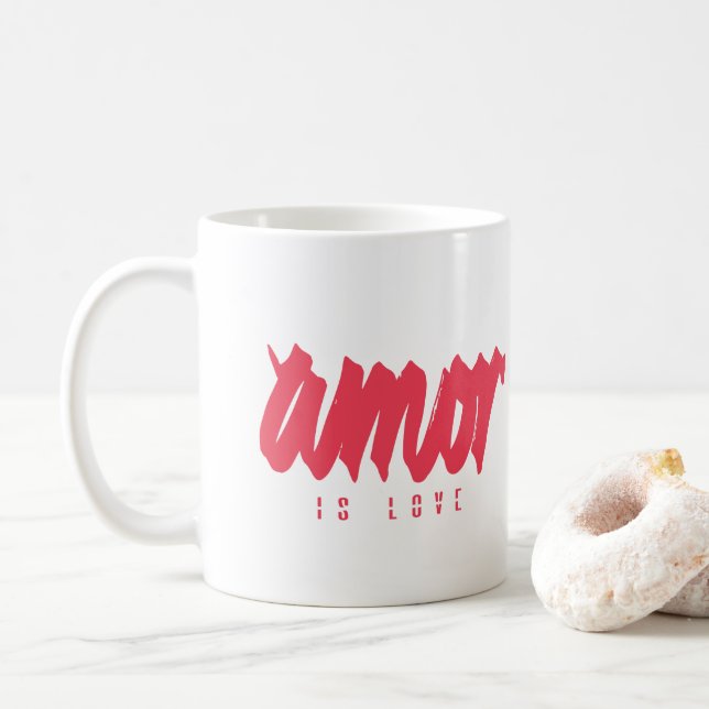 Caneca De Café Amor é Amor - Caligrafia Vermelha Moderna (Com Donut)