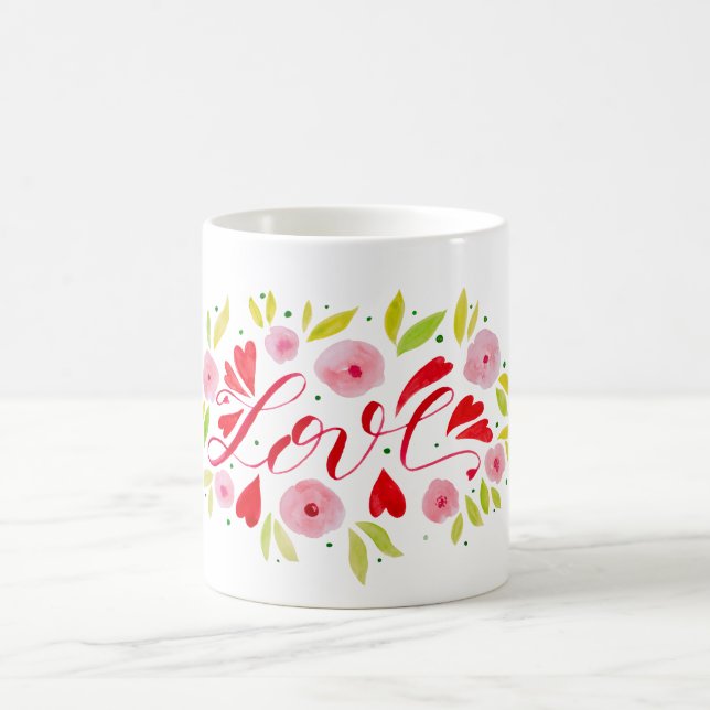 Caneca De Café Amor e flores - rosa e vermelho (Centro)