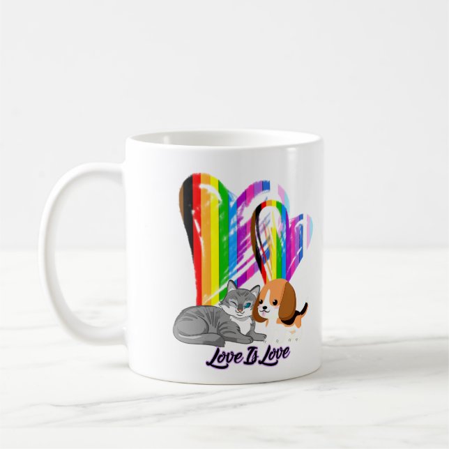 Caneca De Café Amor é Gato e Cachorro - LGBTQ+ Proprietário de Pe (Esquerda)