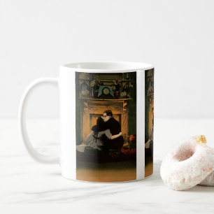 Caneca De Café Amor e Romance Vintage, Beijo na Lareira Romântica