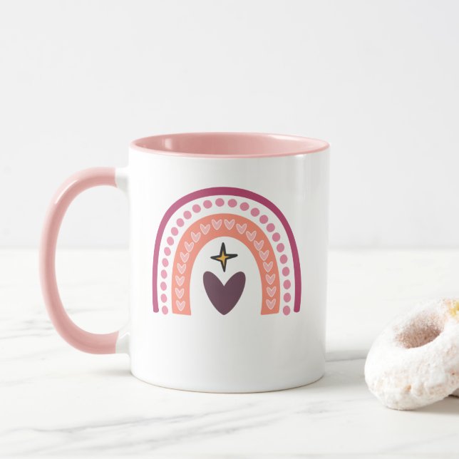 Caneca de Café Amor É Todo O Clima Arco-Íris Retrô (Com Donut)