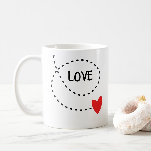 Caneca De Café Amor E Um Coração Vermelho (Com Donut)
